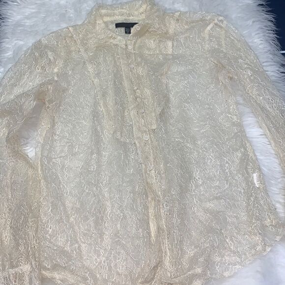 Joe Jeans cream lace button up boho chic top - Picture 1 of 2